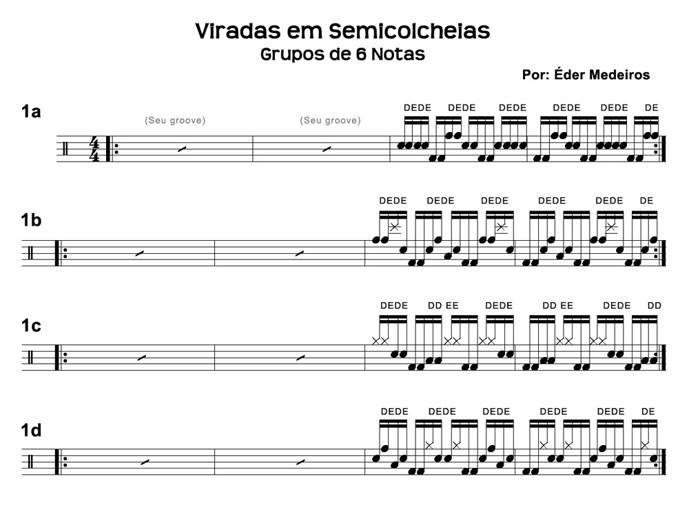 Viradas em Semicolcheias. Grupos de 6 notas